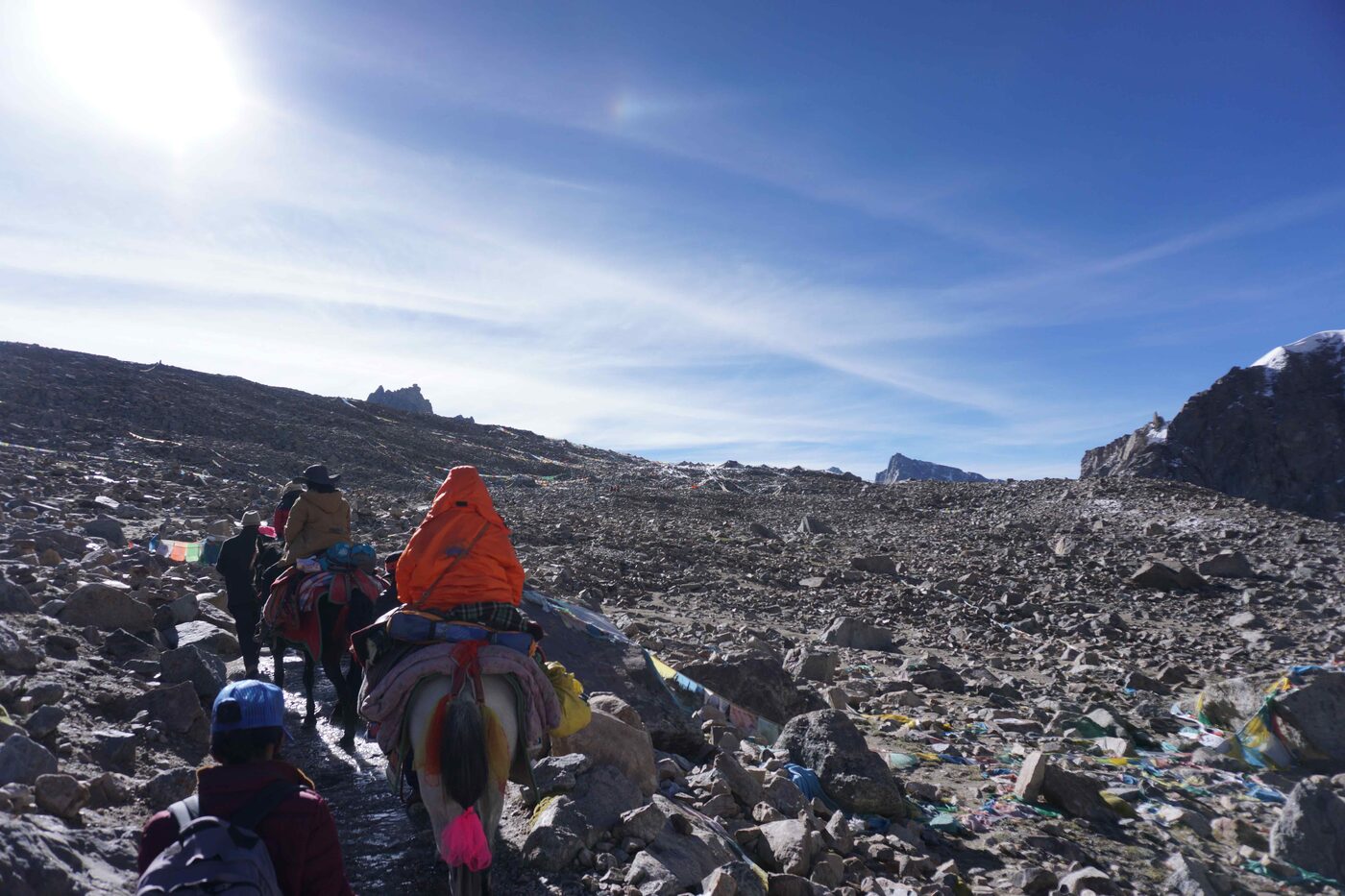 On the way up to Dolma La. The terrain is harsh and rocky.