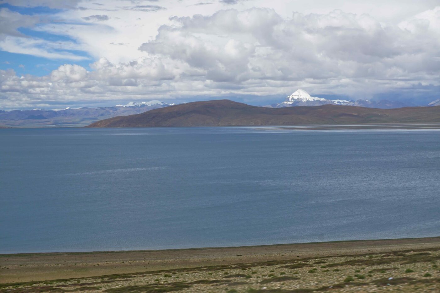 First view of Mt. Kailas across Rakshas Tal