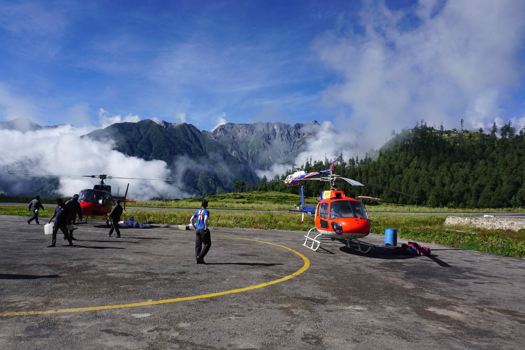 Helicopters at Simikot airport, used for the Simikot to Hilsa leg